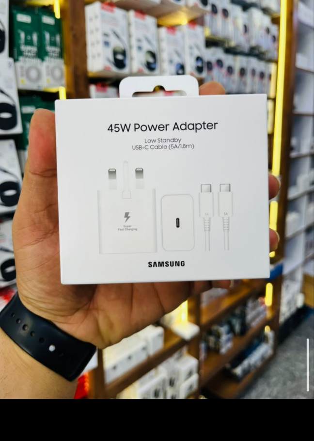 شارژر سامسونگ 3 پین 45 وات سوپرفست اورجینال  +با کابل 1.8 متر اورجینال (اصل)