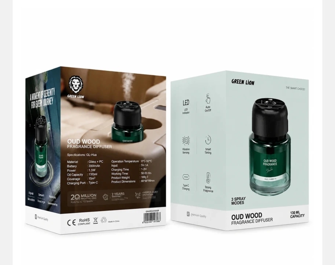 خوشبوکننده خودرو 130 میلی لیتر گرین لاین مدل GREEN LION OUD WOOD GL-HU8