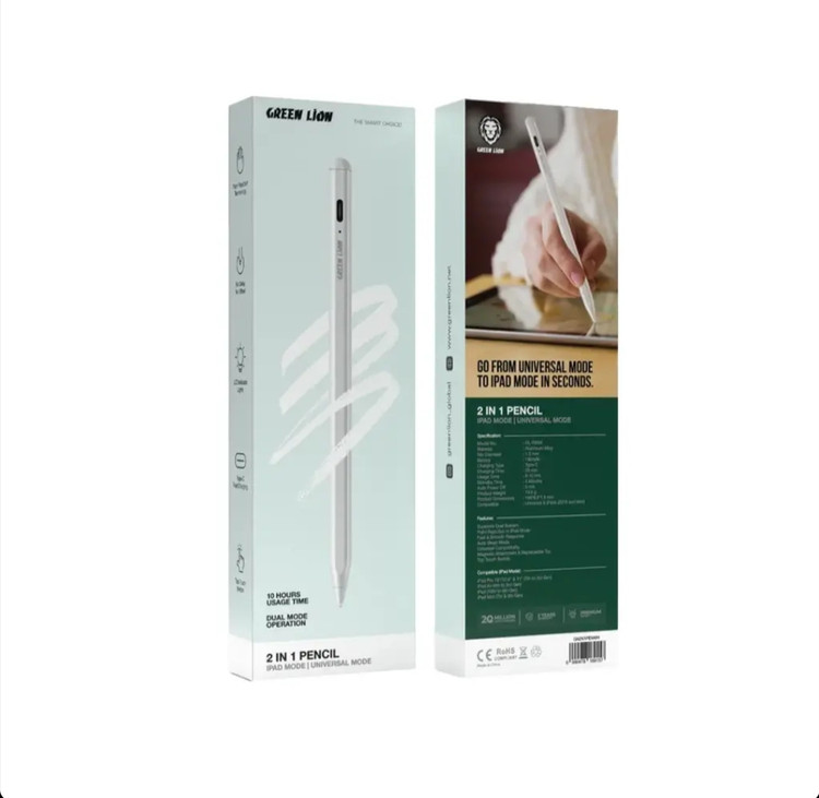 قلم لمسی گرین لاین مدل Green Lion 2 in 1 Pencil – GN2N1PENWH | طراحی هوشمند و کاربردی برای نوشتن و لمس دیجیتال