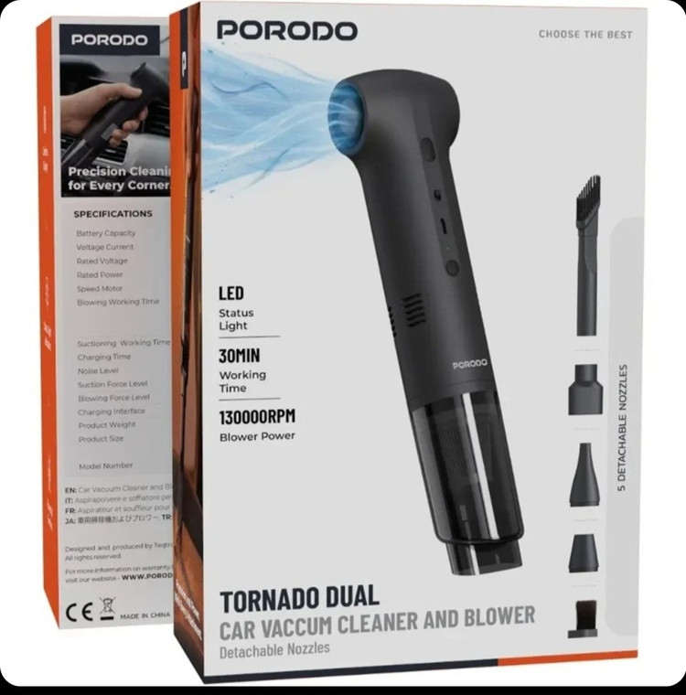 جارو شارژی و جت فن پرودو Porodo Tornado Dual Car Vaccum Cleaner & Blower PDQ26BK