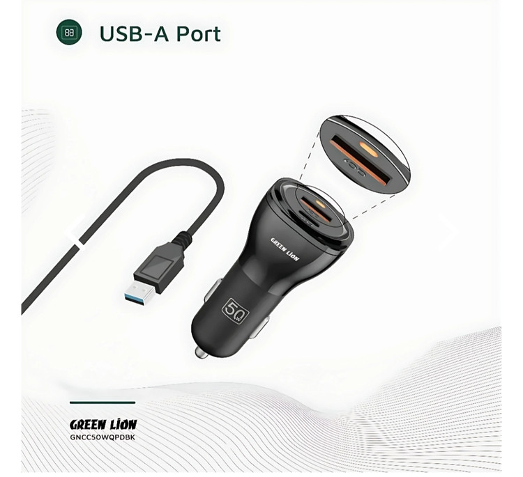 شارژر فندکی دو پورت 50 وات Green Lion مدل Dual Port Car Charger