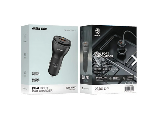 شارژر فندکی دو پورت 50 وات Green Lion مدل Dual Port Car Charger