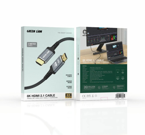 کابل HDMI بافته شده 3 متری مدل 8K Ultra HD گرین لاین کابل HDMI بافته شده 3 متری مدل 8K Ultra HD گرین لاین
